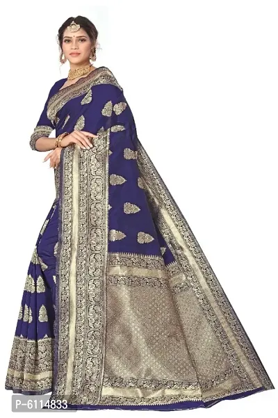 Fabulous Navy Blue Banarasi Silk Woven Printed Saree with Blouse piece For Women-thumb3