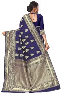 Fabulous Navy Blue Banarasi Silk Woven Printed Saree with Blouse piece For Women-thumb1