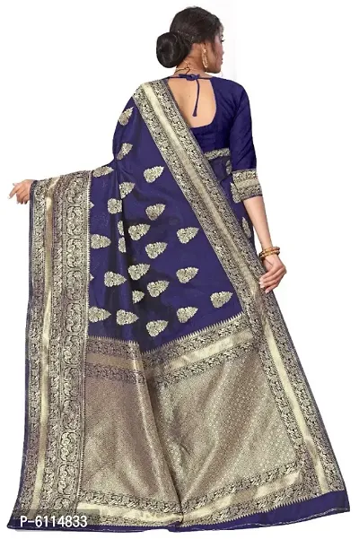 Fabulous Navy Blue Banarasi Silk Woven Printed Saree with Blouse piece For Women-thumb2