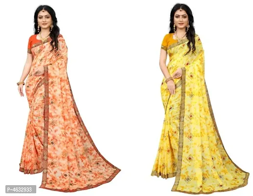Womens Beautiful Orange Printed Georgette Saree with Blouse piece