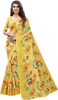 Women's Linen work Printed Sarees  With Blouse Piece-thumb1