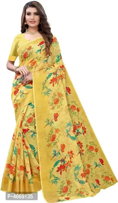 Women's Linen work Printed Sarees  With Blouse Piece-thumb2