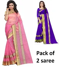 Trendy Multicoloured Woven Design Cotton Blend Saree with Blouse Piece Set Of 2-thumb1