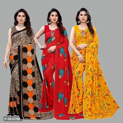 Classic Georgette Printed Saree with Blouse Piece, Pack of 3-thumb2