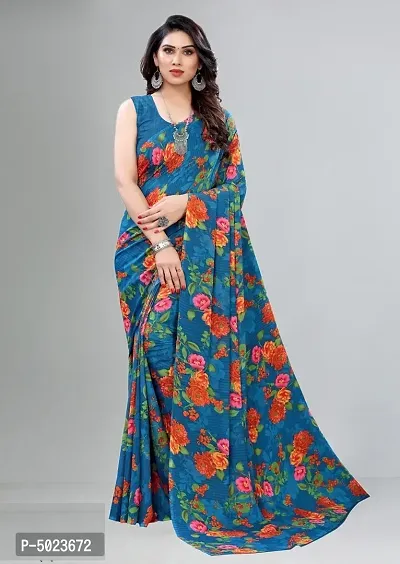 New Trendy Georgette Printed Saree with Blouse piece
