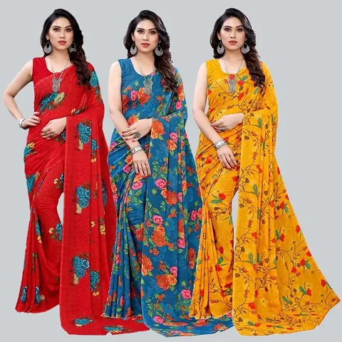 Combo Georgette Printed Sarees with Blouse Piece