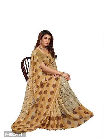Stylish Georgette Orange Printed Saree With Blouse Piece For  Women