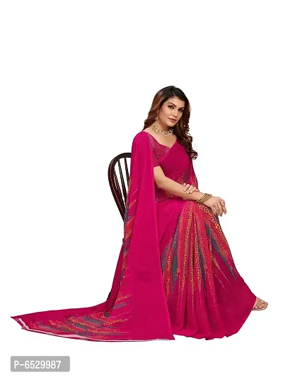 Stylish Georgette Maroon Printed Saree With Blouse Piece For  Women