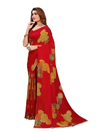 Stylish Georgette Yellow Printed Saree With Blouse Piece For  Women-thumb1
