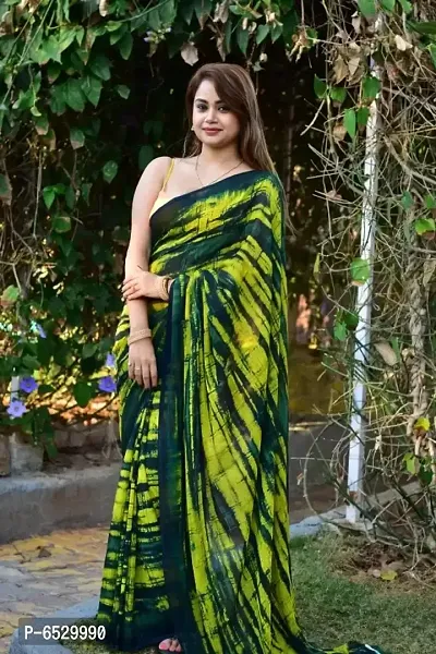 Stylish Georgette Pista Green Printed Saree With Blouse Piece For  Women