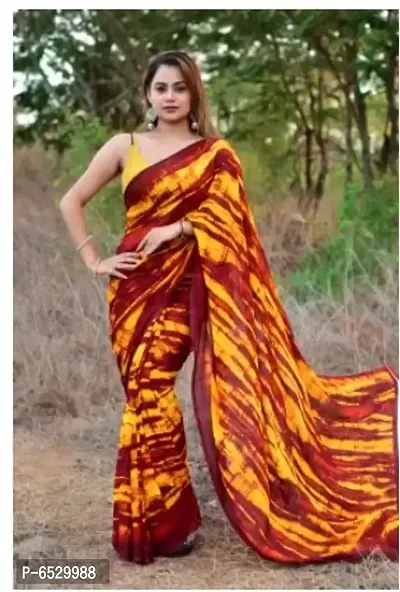 Stylish Georgette Orange Printed Saree With Blouse Piece For  Women