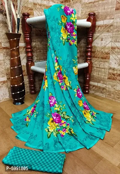 Fancy Women's Georgette Fancy Printed Sarees with Blouse piece