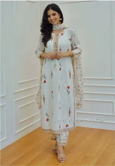 Stylish Cotton Printed Kurta Bottom Dupatta Set