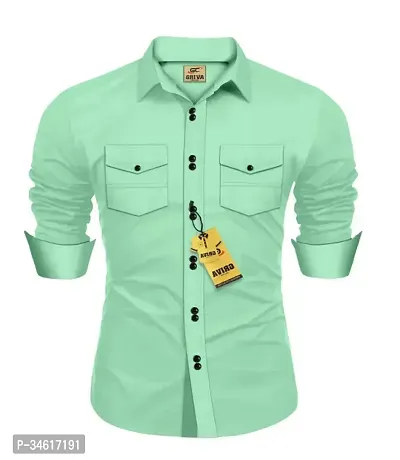 Reliable Green Cotton Solid Long Sleeves Casual Shirts For Men-thumb0