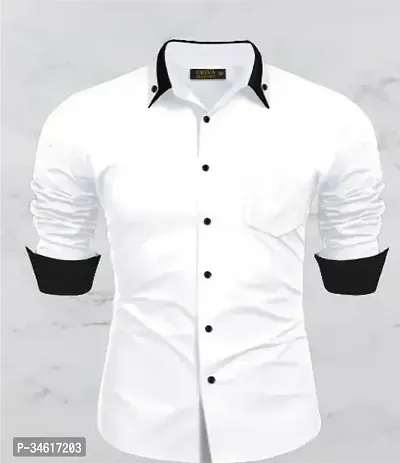 Reliable White Cotton Solid Long Sleeves Casual Shirts For Men-thumb0