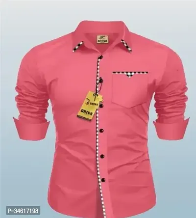 Reliable Pink Cotton Blend Solid Long Sleeves Casual Shirts For Men-thumb0