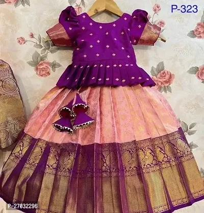 Elegant Cotton Silk Self Pattern Lehenga Choli Set For Girls-thumb0