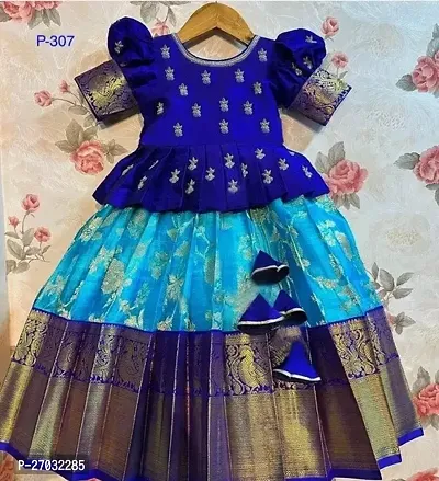 Elegant Cotton Silk Self Pattern Lehenga Choli Set For Girls-thumb0