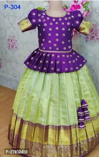 Elegant Cotton Self Pattern Lehenga Choli Set For Girls-thumb0