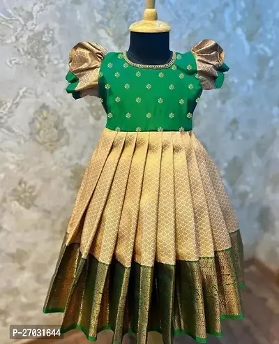 Stunning Green Silk Blend Jacquard Dresses For Girls-thumb0