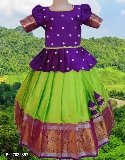 Elegant Cotton Self Pattern Lehenga Choli Set For Girls