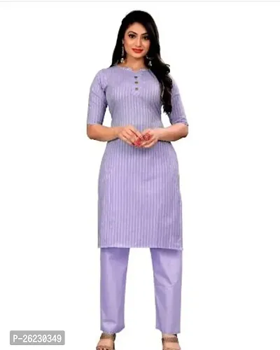 Stylish Purple Solid Cotton Straight Kurta Pant Set For Women
