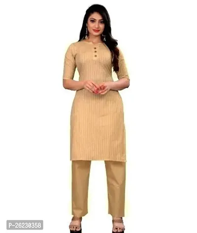 Stylish Yellow Solid Cotton Straight Kurta Pant Set For Women-thumb0