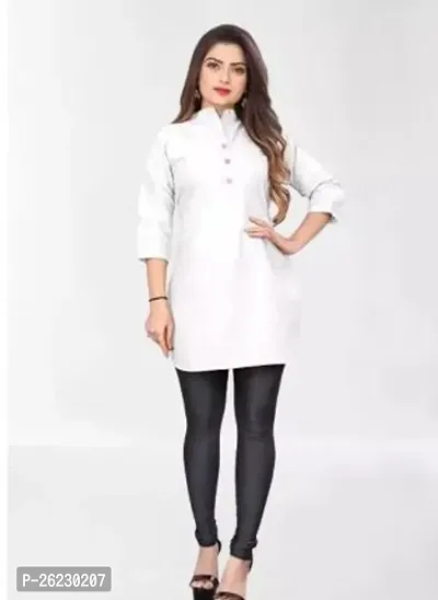 Stylish White Solid Cotton Silk Straight Kurta For Women