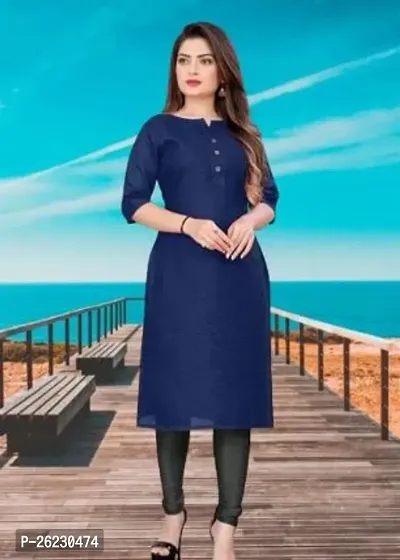 Stylish Blue Solid Cotton Silk Straight Kurta For Women-thumb0