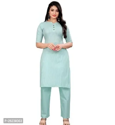 Stylish Turquoise Solid Cotton Straight Kurta Pant Set For Women-thumb0