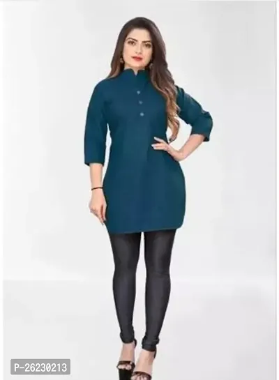 Stylish Blue Solid Cotton Silk Straight Kurta For Women