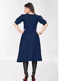 Stylish Navy Blue Solid Cotton Blend Straight Kurta For Women-thumb1