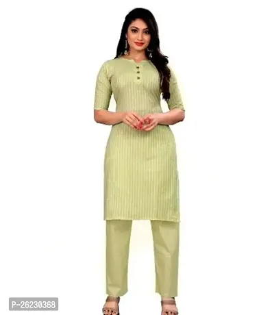 Stylish Green Solid Cotton Straight Kurta Pant Set For Women