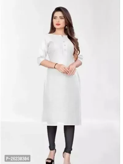 Stylish White Solid Cotton Silk Straight Kurta For Women