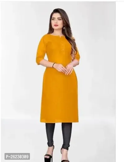 Stylish Yellow Solid Cotton Silk Straight Kurta For Women-thumb0