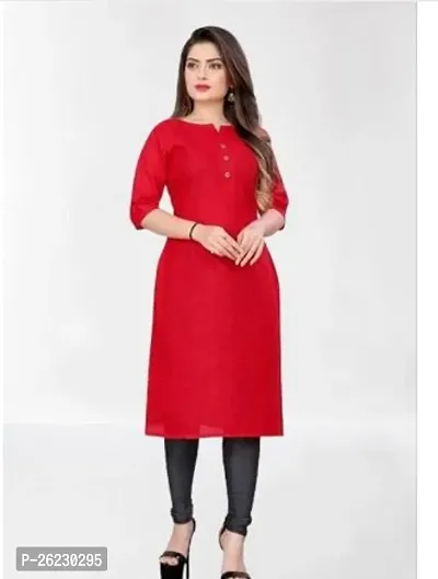 Stylish Red Solid Cotton Silk Straight Kurta For Women-thumb0