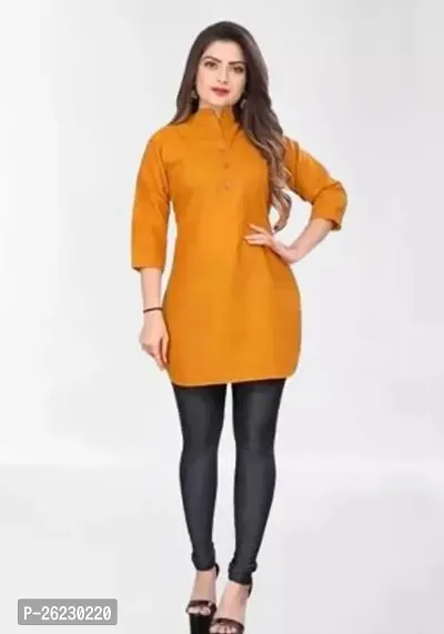 Stylish Yellow Solid Cotton Silk Straight Kurta For Women