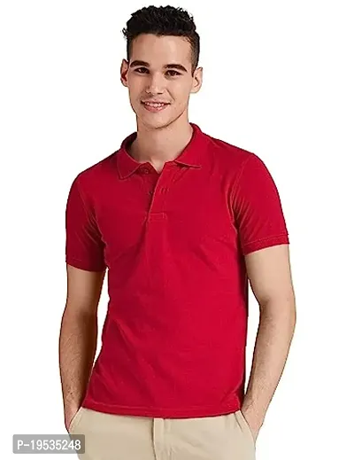 Stylish Red Polyester Solid Polos For Men-thumb0