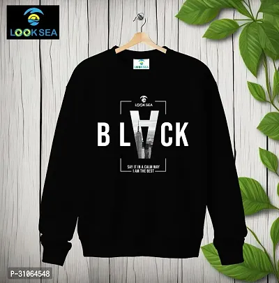 Stylish Black Cotton Blend Printed Long Sleeves Round Neck Tees For Men-thumb0