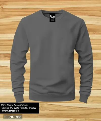 Stylish Grey Cotton Blend Solid Sweatshirts For Men-thumb0