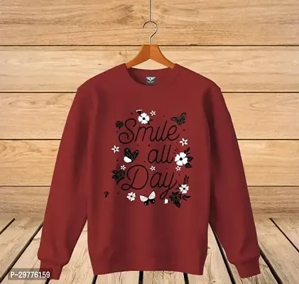 Stylish Maroon Cotton Printed Full Sleeves Tees For Girls