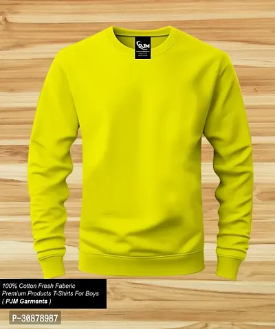 Stylish Yellow Cotton Blend Solid Sweatshirts For Men