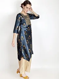 XITI Rayon Turquoise Printed Round Neck Straight Embellished Casual and Comfortable Ethnicwear Kurti  Kurta-thumb3