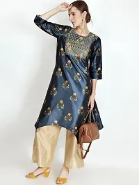 XITI Rayon Turquoise Printed Round Neck Straight Embellished Casual and Comfortable Ethnicwear Kurti  Kurta-thumb1