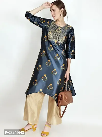 XITI Rayon Turquoise Printed Round Neck Straight Embellished Casual and Comfortable Ethnicwear Kurti  Kurta-thumb2