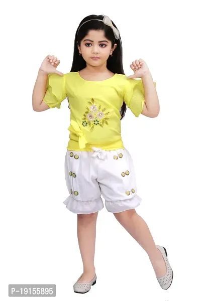 Yellow Polyester Top and Shorts Set for Girls-thumb0