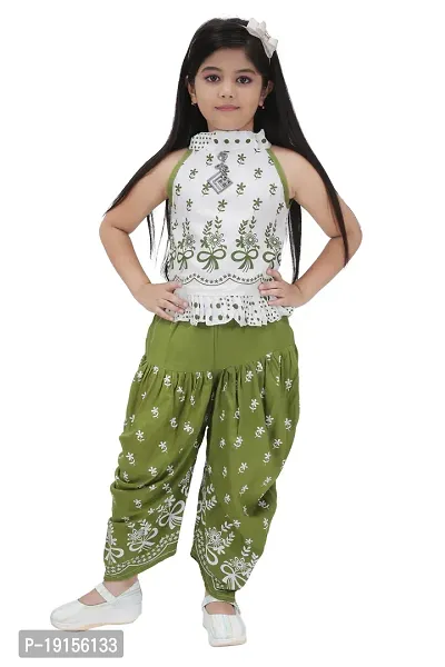 White Cotton Top and Dhoti Style Pant for Girls