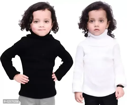 High Neck Casual Boys  Girls Wool Blend Black, White Sweater PACK OF 2