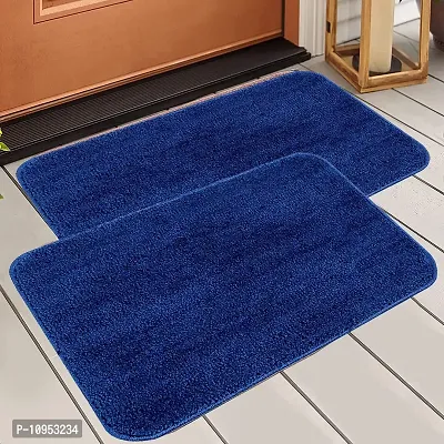 YAMUNGA Polyester Anti Skid Backing Bath Door Mats (40 x 60 cm, Blue)- Set of 2