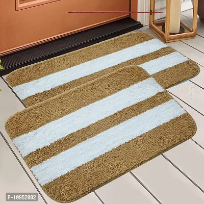 Yamunga with Anti Skid Backing,Colour Beige with White Strip Set of 2 (40 x 60 cm)